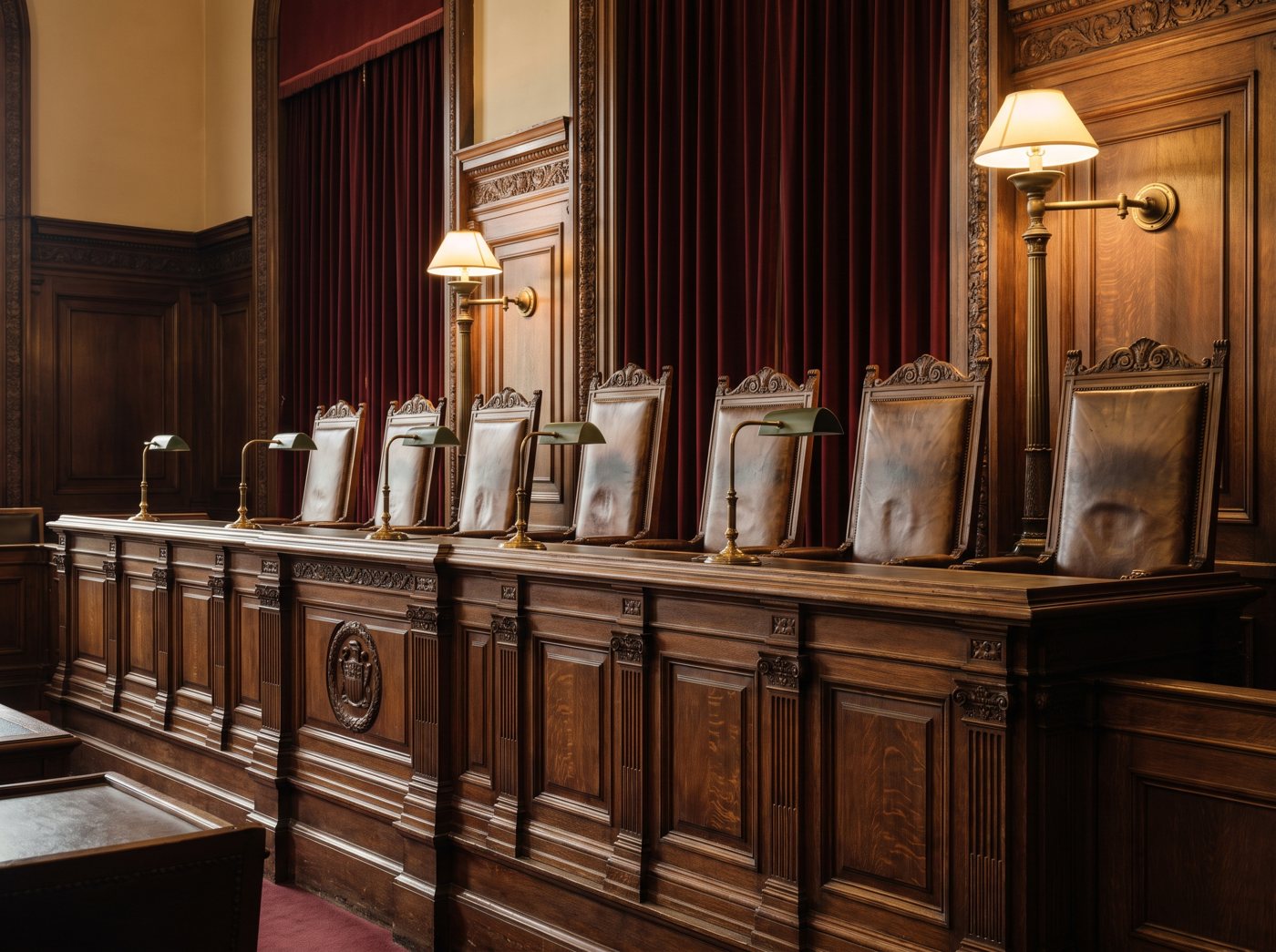 A full panel of appellate judges seated at the bench